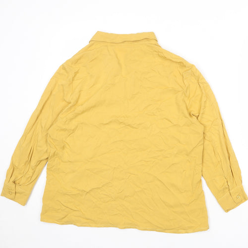Mona Womens Yellow Viscose Basic Button-Up Size 16 Collared