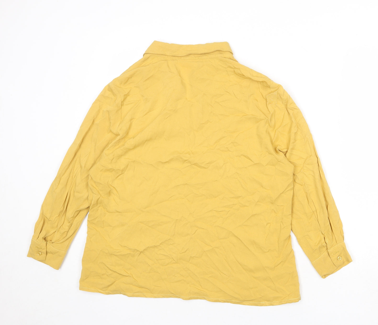 Mona Womens Yellow Viscose Basic Button-Up Size 16 Collared