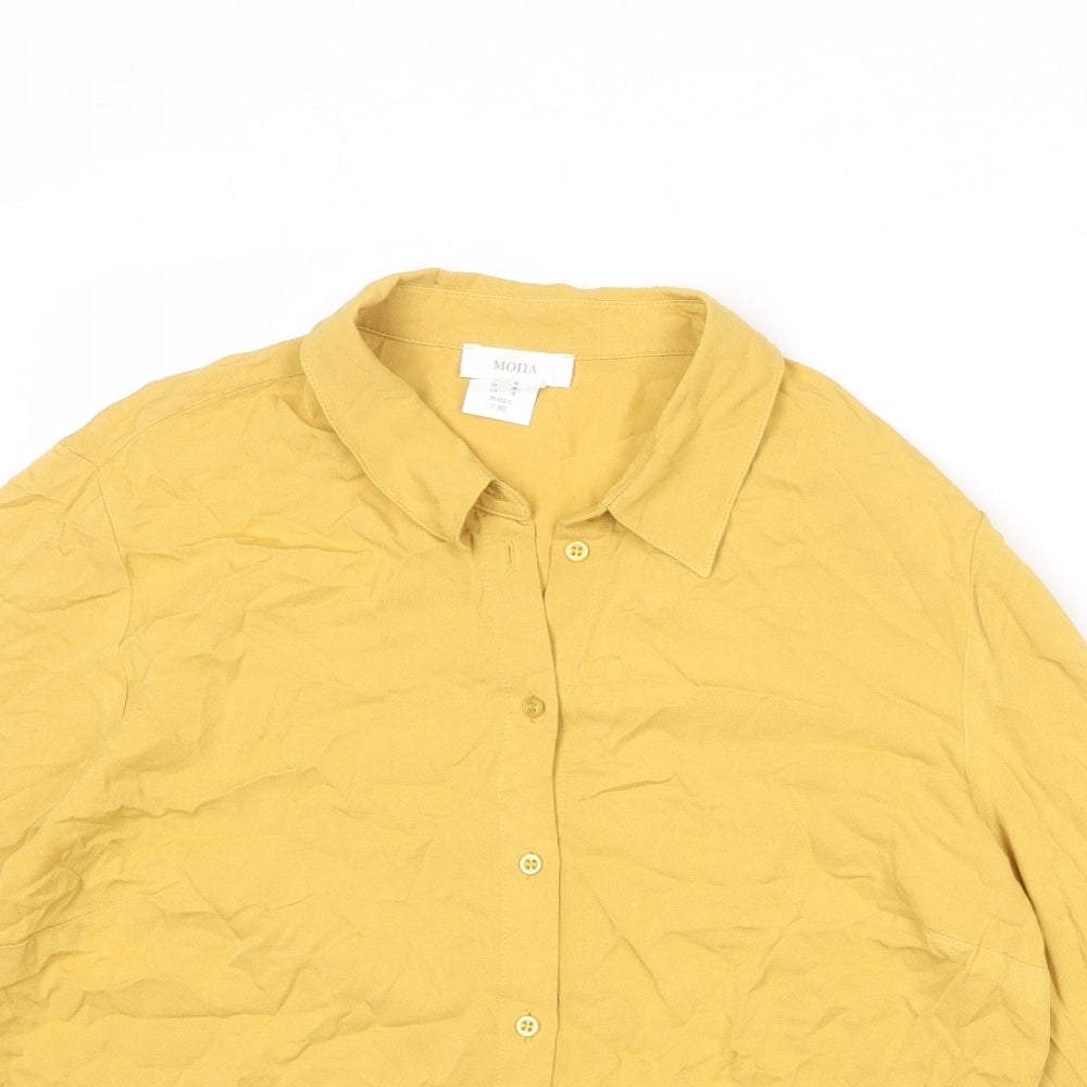 Mona Womens Yellow Viscose Basic Button-Up Size 16 Collared