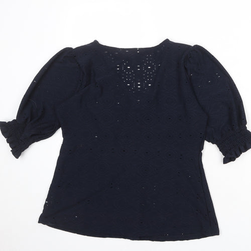 NEXT Womens Blue Polyester Basic Button-Up Size XS V-Neck - Broderie Anglaise