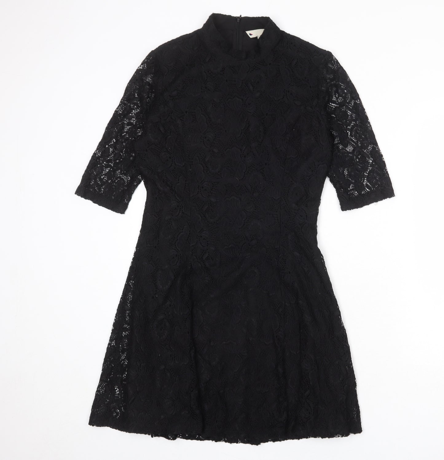 Yumi Womens Black Floral Polyester A-Line Size 14 Round Neck Zip