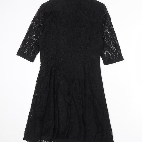 Yumi Womens Black Floral Polyester A-Line Size 14 Round Neck Zip