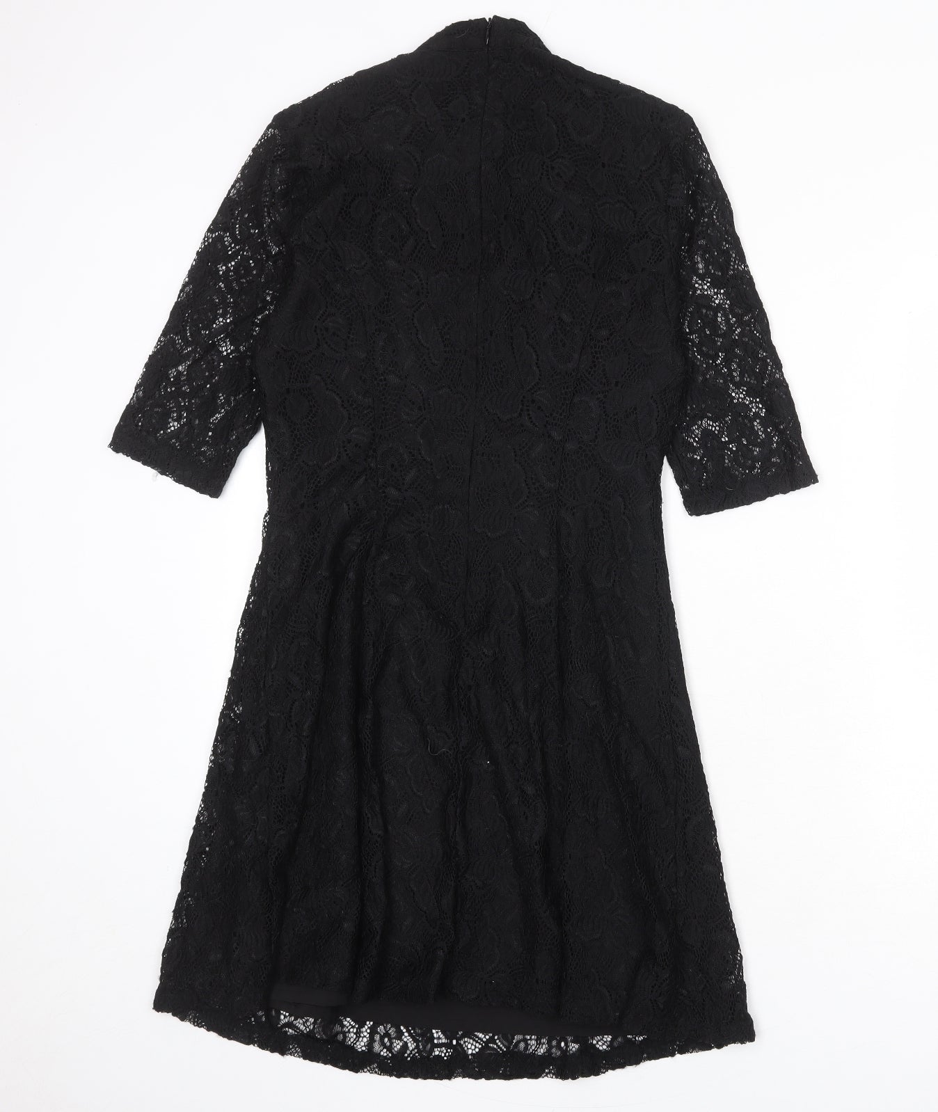 Yumi Womens Black Floral Polyester A-Line Size 14 Round Neck Zip
