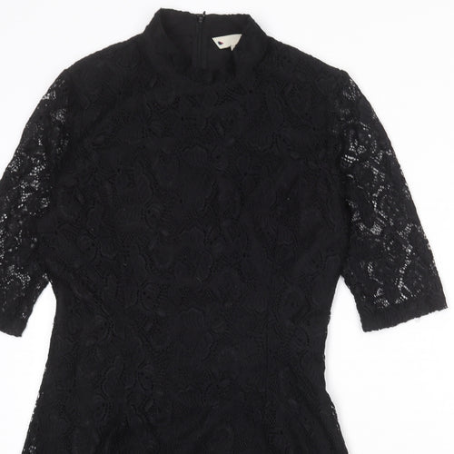 Yumi Womens Black Floral Polyester A-Line Size 14 Round Neck Zip