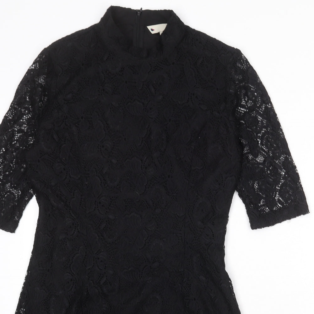 Yumi Womens Black Floral Polyester A-Line Size 14 Round Neck Zip