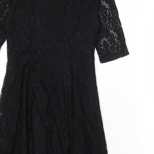 Yumi Womens Black Floral Polyester A-Line Size 14 Round Neck Zip