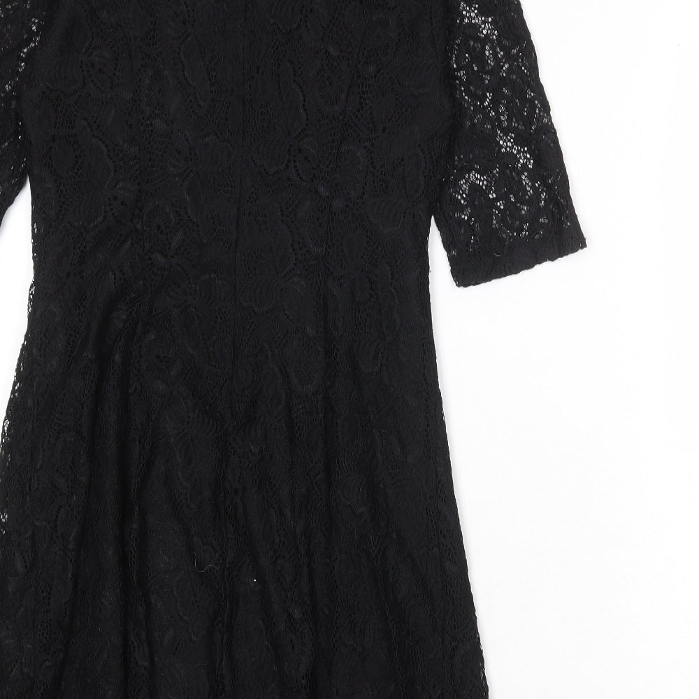Yumi Womens Black Floral Polyester A-Line Size 14 Round Neck Zip
