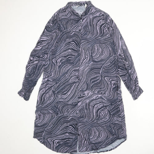 b.young Womens Blue Geometric Viscose Shirt Dress Size 12 Round Neck Button