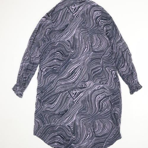 b.young Womens Blue Geometric Viscose Shirt Dress Size 12 Round Neck Button