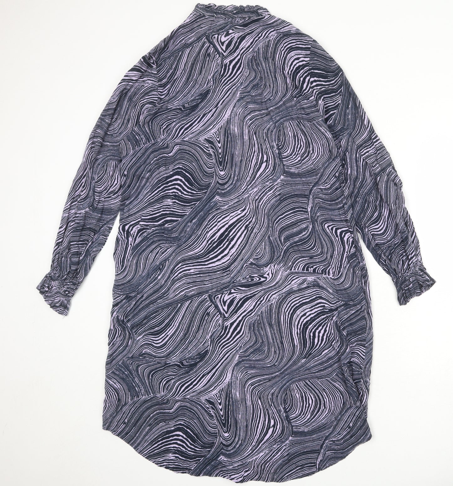 b.young Womens Blue Geometric Viscose Shirt Dress Size 12 Round Neck Button