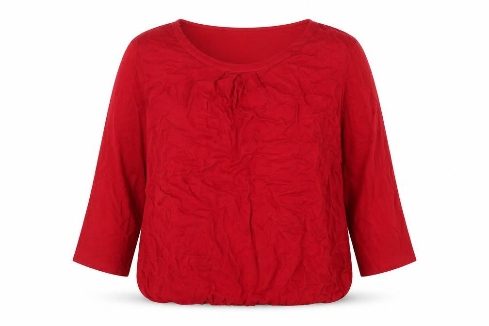 Front view of Betty Barclay women’s red viscose basic blouse, size UK 14, round neck
