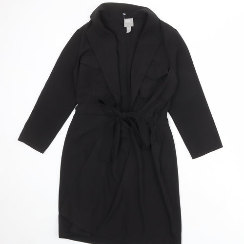 ASOS Womens Black Polyester Jacket Dress Size 6 V-Neck Tie