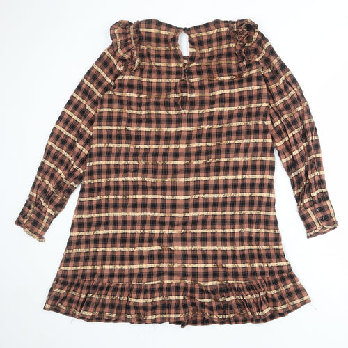 Zara Womens Multicoloured Plaid Viscose A-Line Size M Round Neck Button