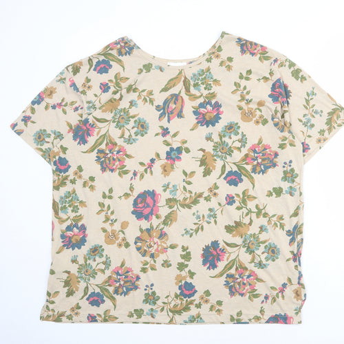 Leisure Womens Beige Floral Cotton Basic Blouse Size 24 Round Neck - Size 24-26