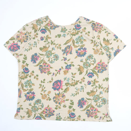 Leisure Womens Beige Floral Cotton Basic Blouse Size 24 Round Neck - Size 24-26