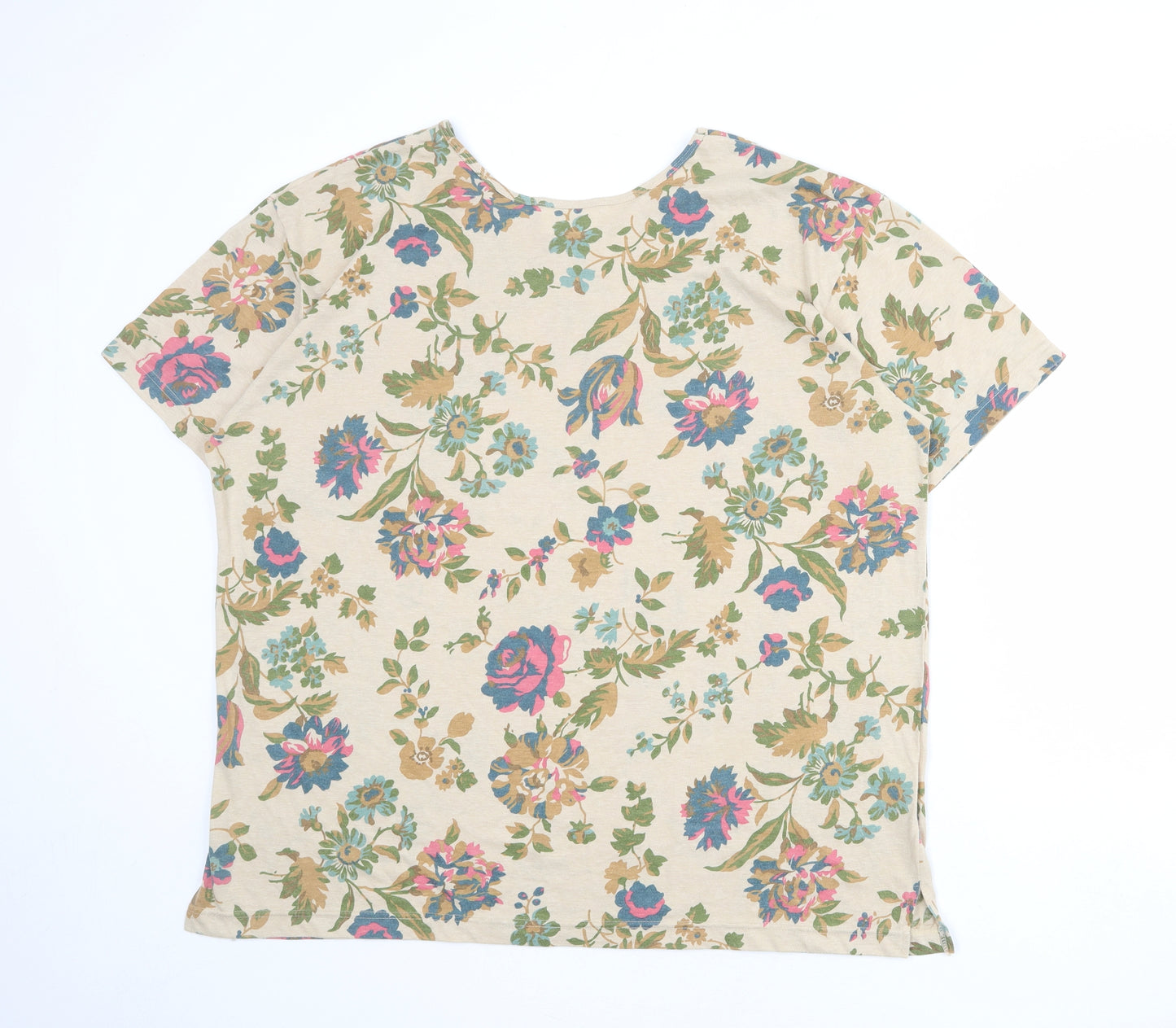 Leisure Womens Beige Floral Cotton Basic Blouse Size 24 Round Neck - Size 24-26