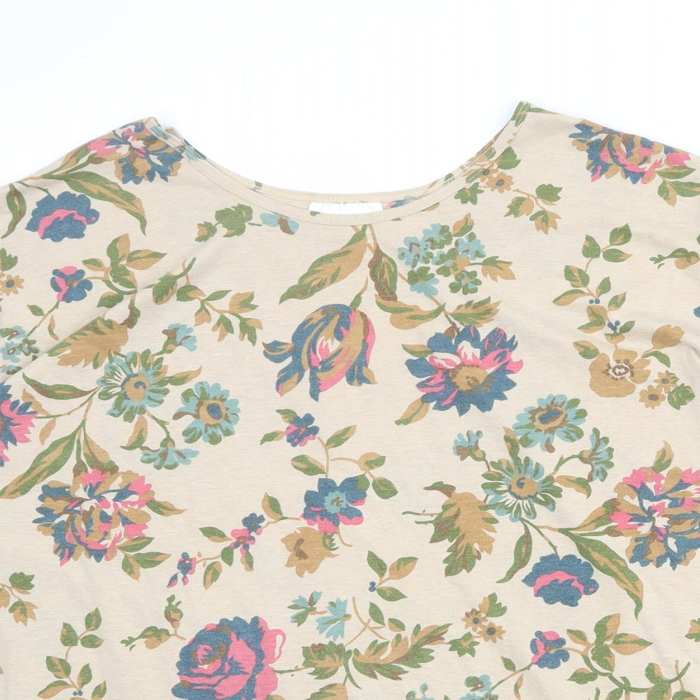 Leisure Womens Beige Floral Cotton Basic Blouse Size 24 Round Neck - Size 24-26