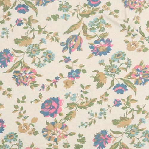 Leisure Womens Beige Floral Cotton Basic Blouse Size 24 Round Neck - Size 24-26