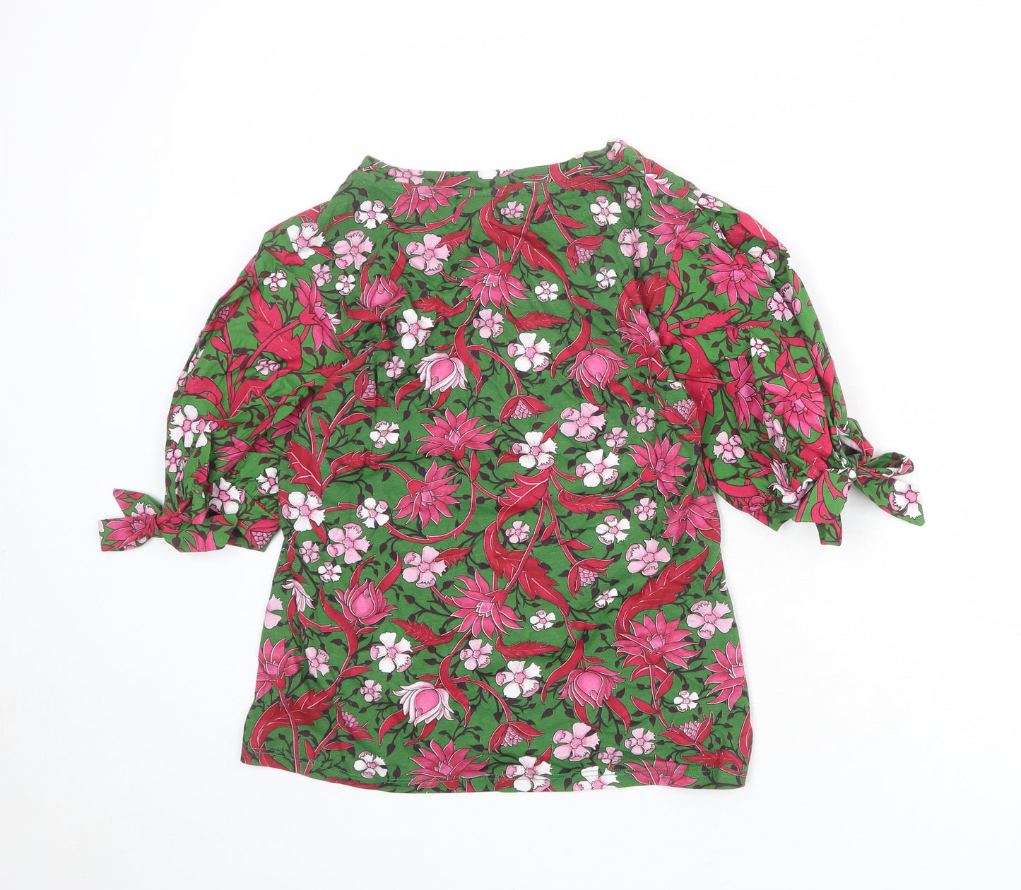 Zara Womens Green Floral 100% Cotton Basic Blouse Size S Round Neck