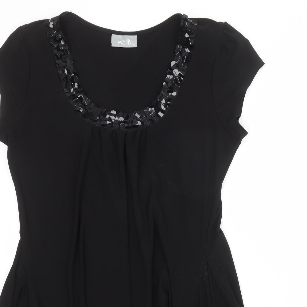 Wallis Womens Black Polyester Tunic Blouse Size M Scoop Neck - Asymmetric