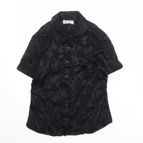 LEO Womens Black Viscose Basic Button-Up Size 10 Collared
