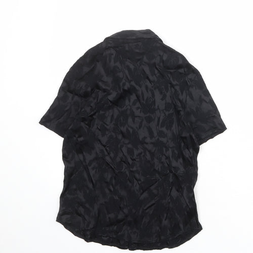 LEO Womens Black Viscose Basic Button-Up Size 10 Collared
