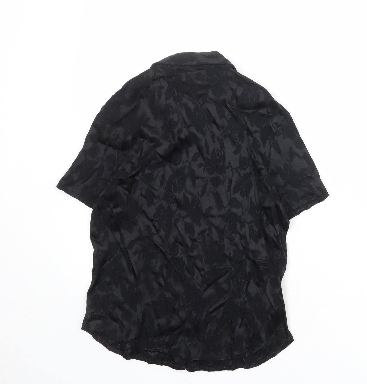 LEO Womens Black Viscose Basic Button-Up Size 10 Collared