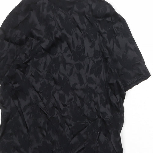 LEO Womens Black Viscose Basic Button-Up Size 10 Collared