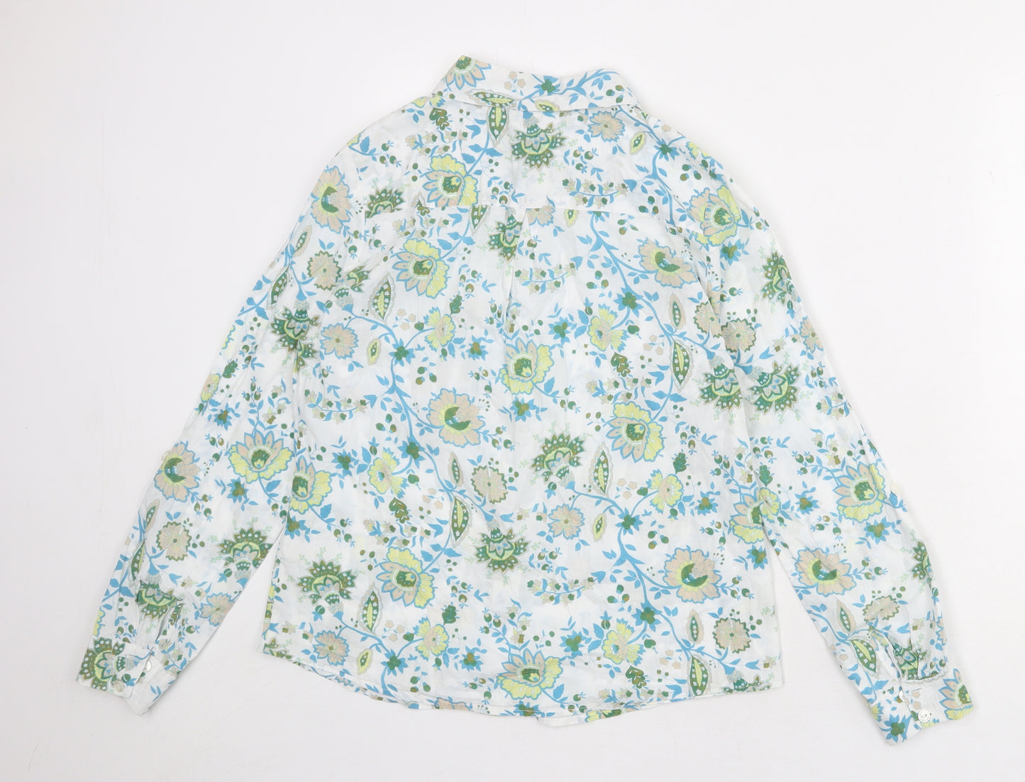 Classic Womens White Geometric 100% Cotton Basic Button-Up Size 10 Collared
