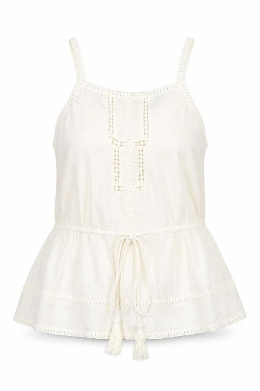 Front view of ASOS women’s ivory polyester basic tank, size UK 12, square neck