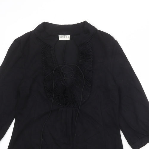 Minuet Womens Black Viscose Kaftan Size 10 V-Neck Tie