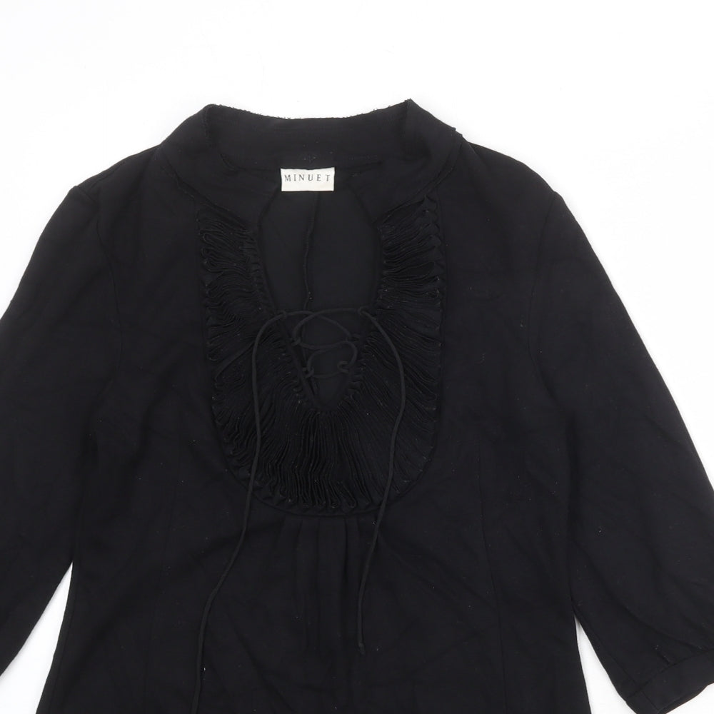 Minuet Womens Black Viscose Kaftan Size 10 V-Neck Tie