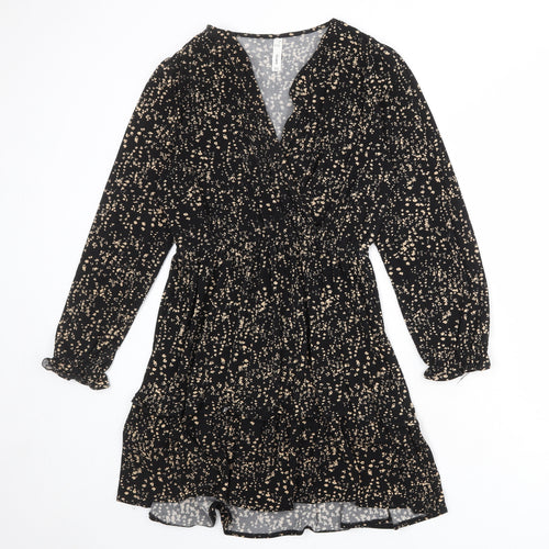 Mango Womens Black Geometric Polyester A-Line Size 8 V-Neck Pullover