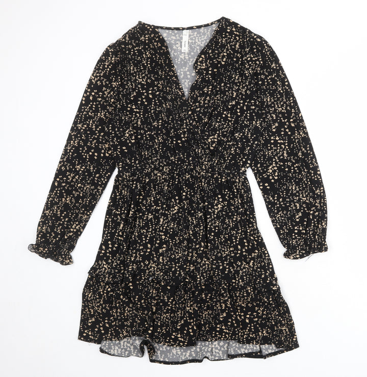 Mango Womens Black Geometric Polyester A-Line Size 8 V-Neck Pullover