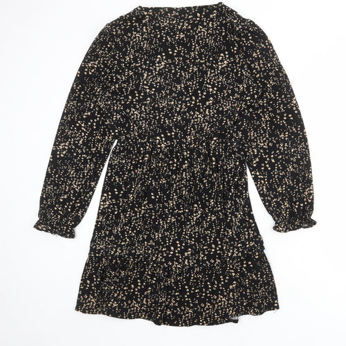 Mango Womens Black Geometric Polyester A-Line Size 8 V-Neck Pullover