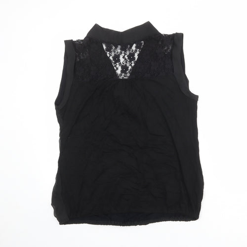 Dorothy Perkins Womens Black Polyester Basic Tank Size 14 V-Neck - Lace Details