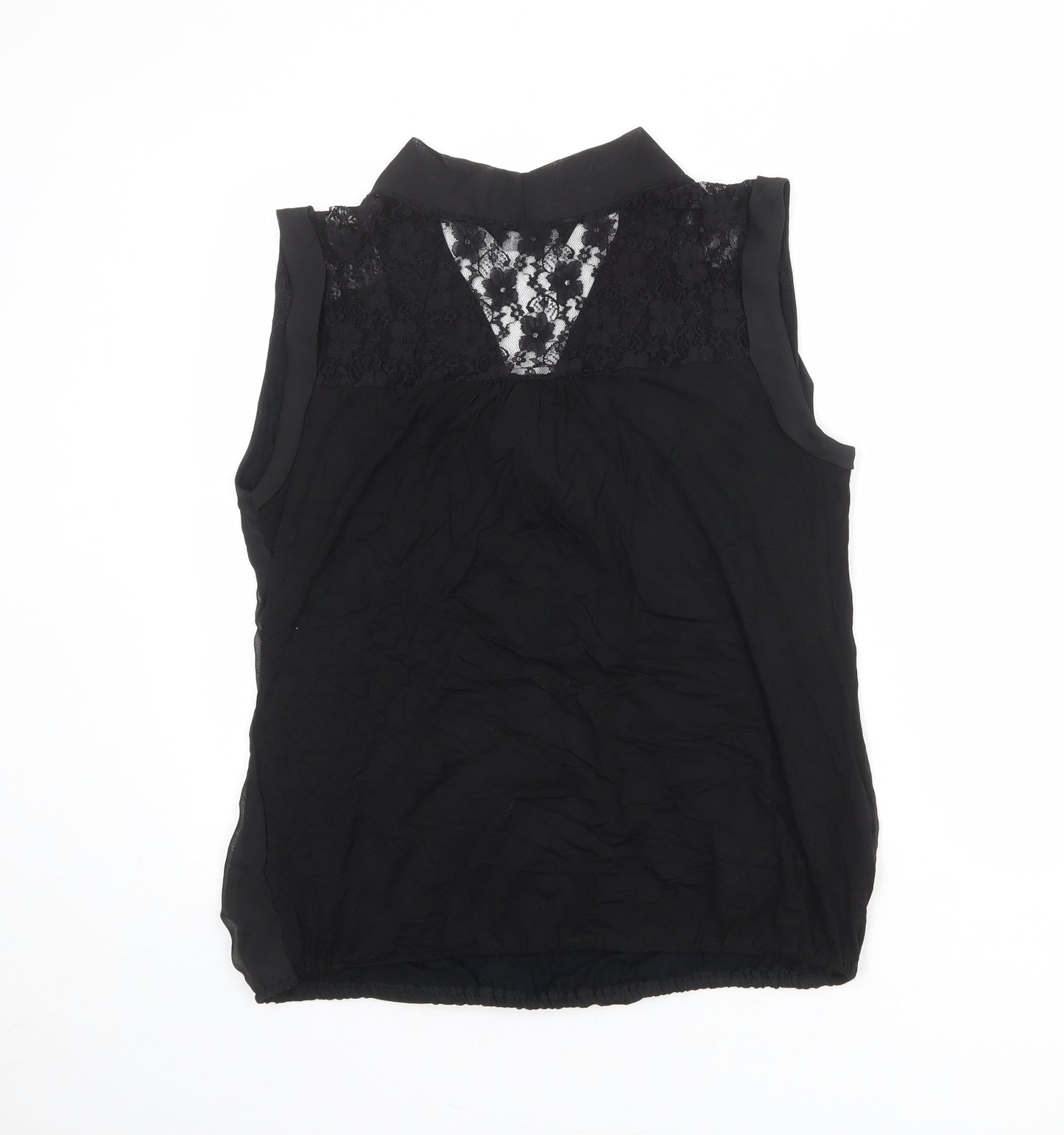 Dorothy Perkins Womens Black Polyester Basic Tank Size 14 V-Neck - Lace Details