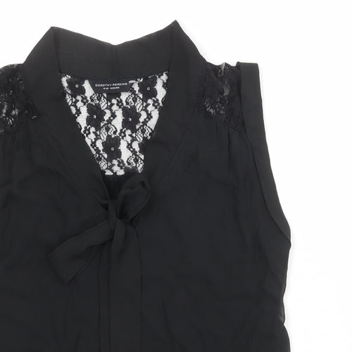 Dorothy Perkins Womens Black Polyester Basic Tank Size 14 V-Neck - Lace Details