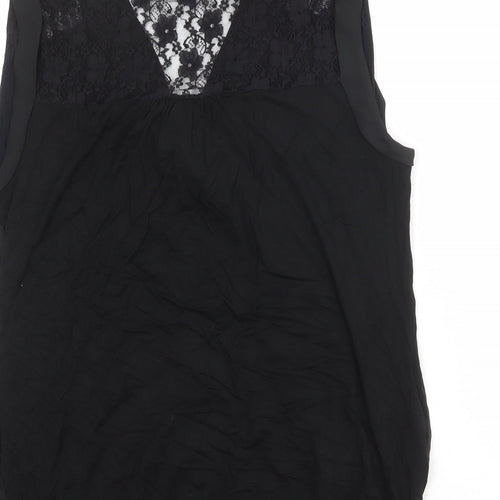 Dorothy Perkins Womens Black Polyester Basic Tank Size 14 V-Neck - Lace Details