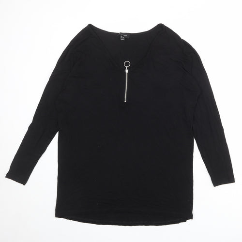 New Look Womens Black Polyester Basic Blouse Size 10 V-Neck