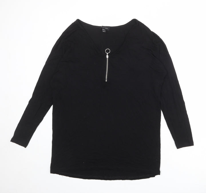 New Look Womens Black Polyester Basic Blouse Size 10 V-Neck