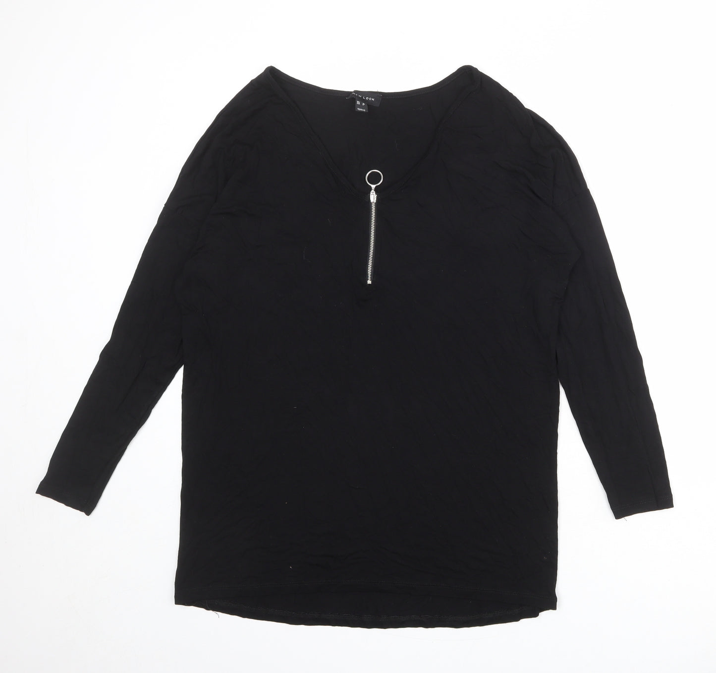 New Look Womens Black Polyester Basic Blouse Size 10 V-Neck