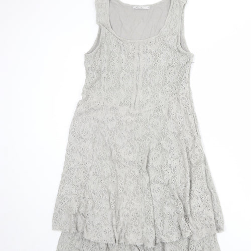 Simclan Womens Grey Geometric Polyester Trapeze & Swing Size 8 Scoop Neck Zip