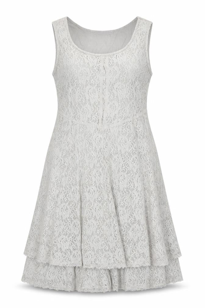 Front view of Simclan women’s grey geometric polyester trapeze & swing, size UK 8, scoop neck zip