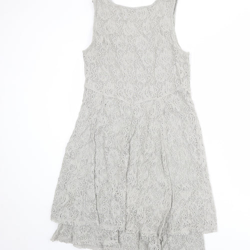 Simclan Womens Grey Geometric Polyester Trapeze & Swing Size 8 Scoop Neck Zip