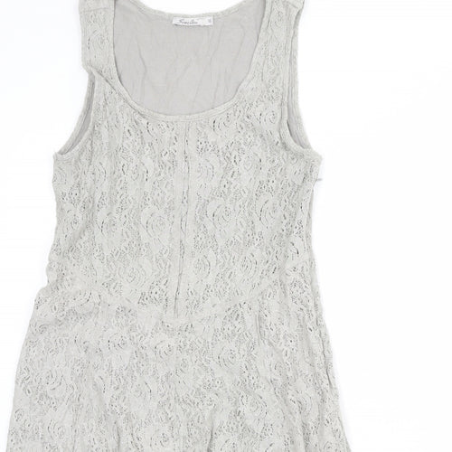 Simclan Womens Grey Geometric Polyester Trapeze & Swing Size 8 Scoop Neck Zip