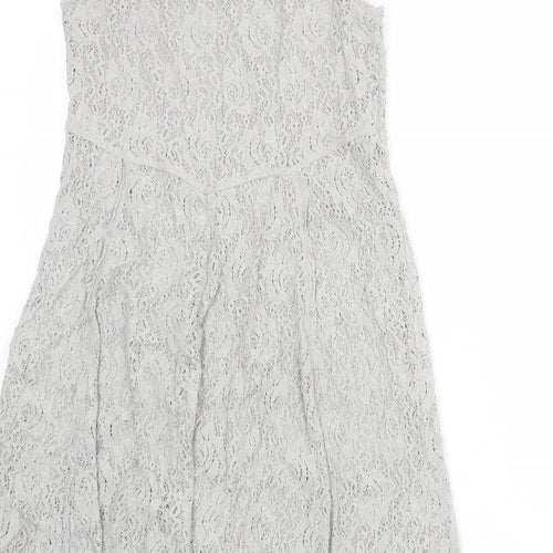 Simclan Womens Grey Geometric Polyester Trapeze & Swing Size 8 Scoop Neck Zip