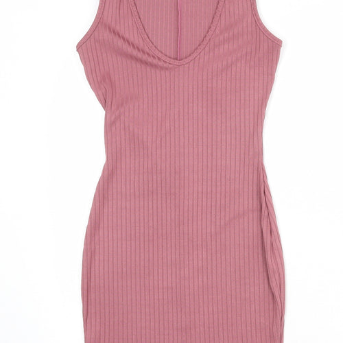 PRETTYLITTLETHING Womens Pink Polyester Bodycon Size 6 V-Neck Pullover