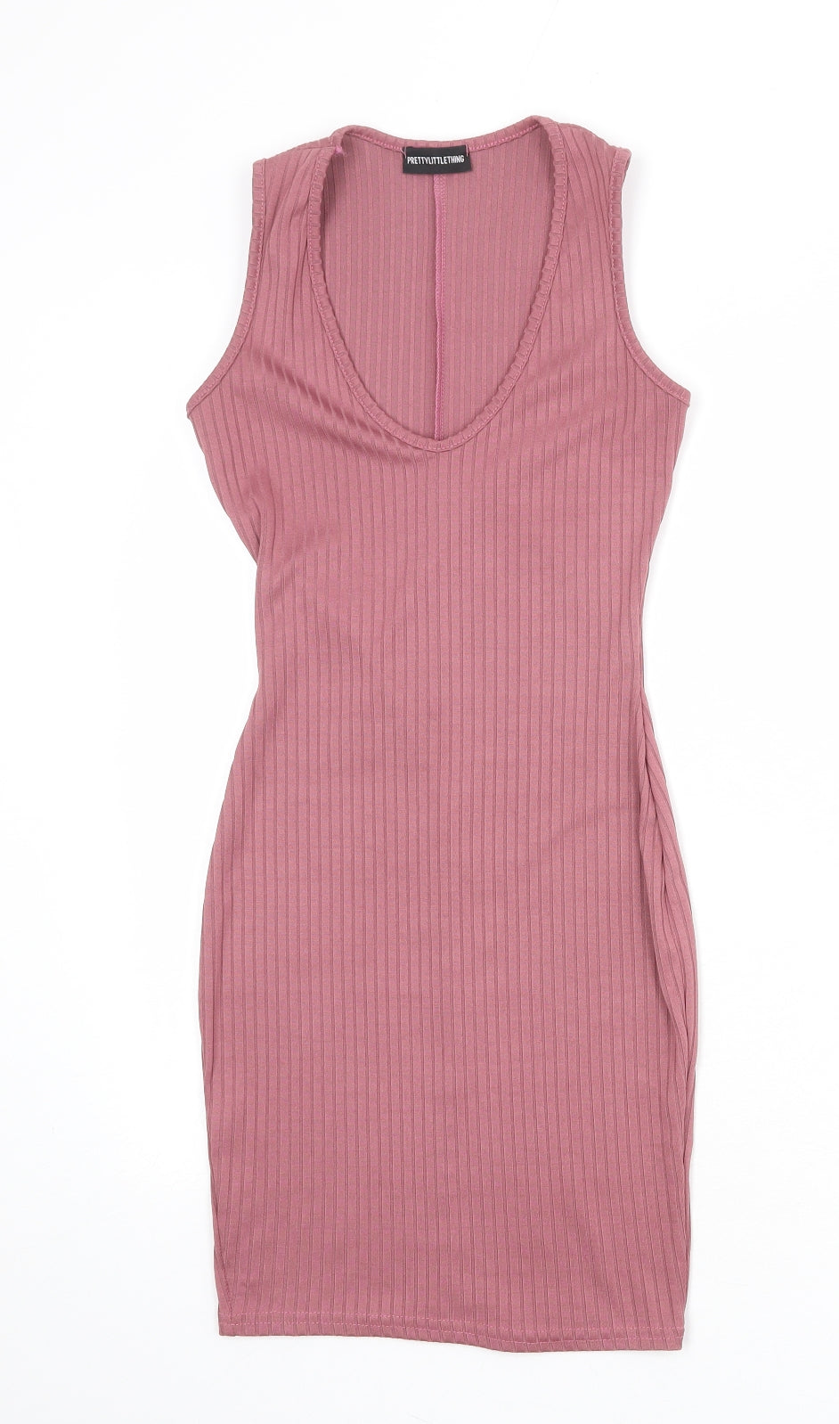 PRETTYLITTLETHING Womens Pink Polyester Bodycon Size 6 V-Neck Pullover