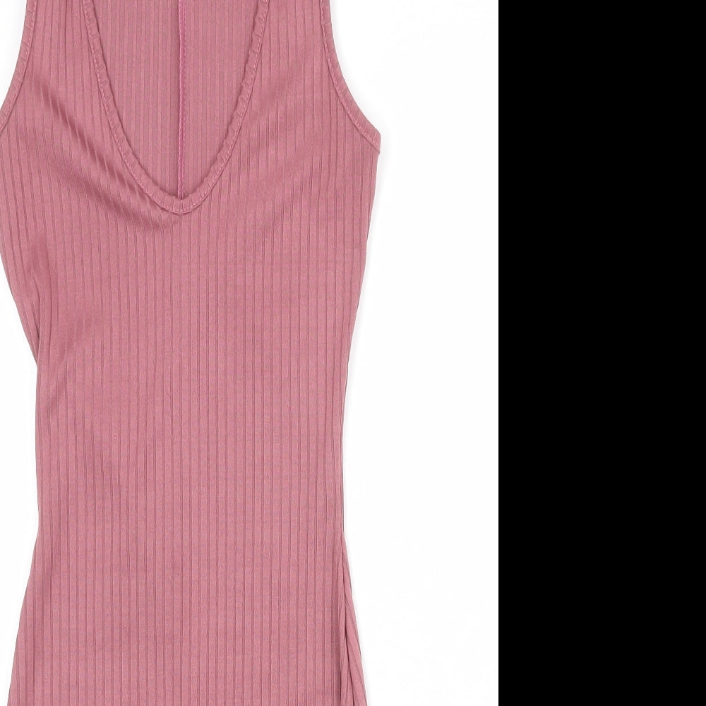 PRETTYLITTLETHING Womens Pink Polyester Bodycon Size 6 V-Neck Pullover